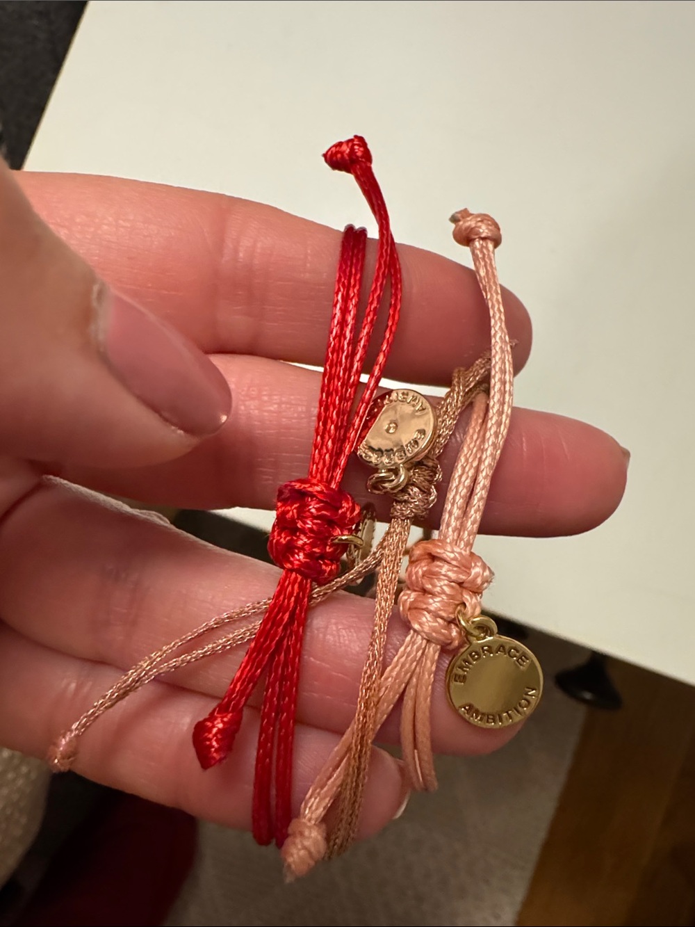 Tory Burch Gold Logo Cord Bracelets — Red, Rose, Blush - Picture 3 of 3